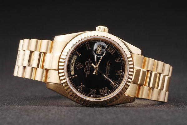All Gold Rolex Day-Date Presidential Watch Black Dial Roman